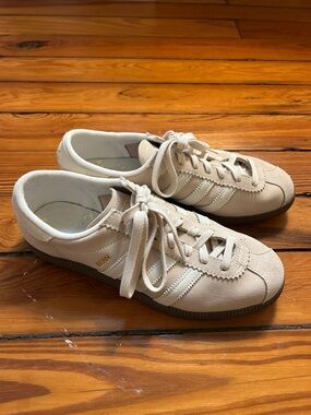 adidas Beige Suede Three-Stripe Sneakers